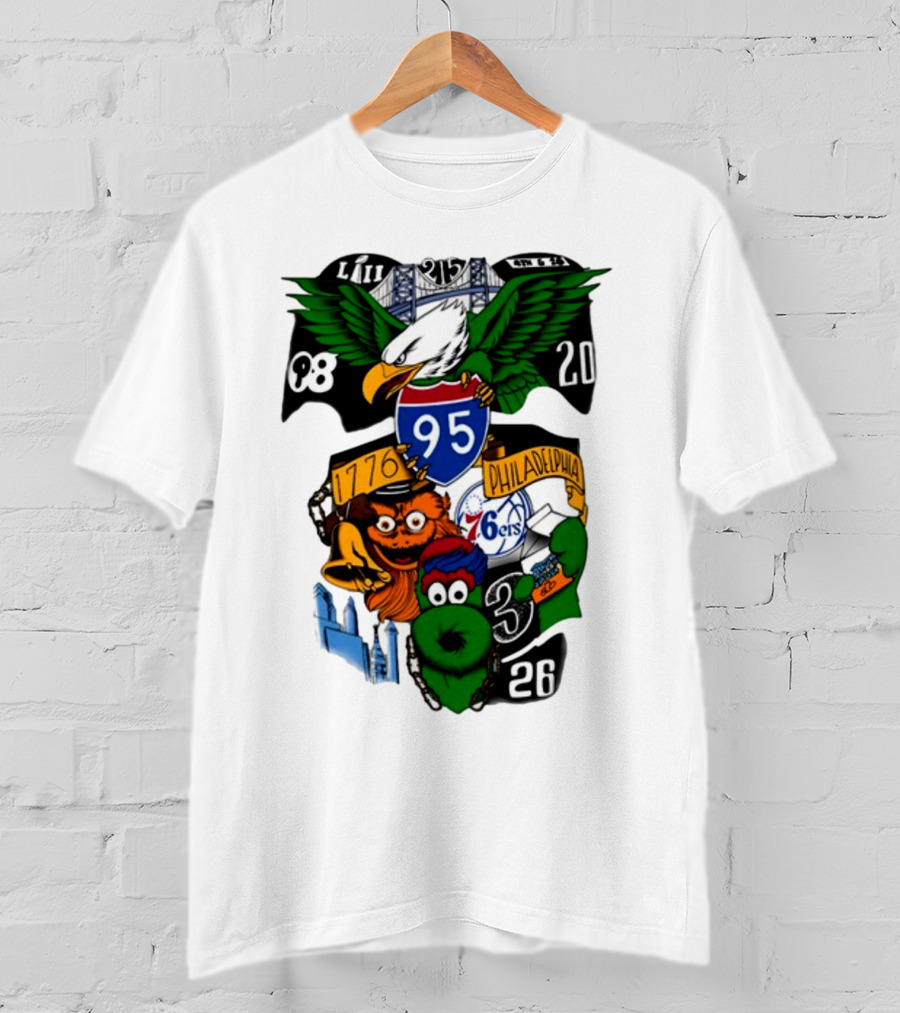 Philadelphia 215 Eagles 76ers 95 Gritty Fanatic 1776 98 26 20 Skyline LIII T-Shirt