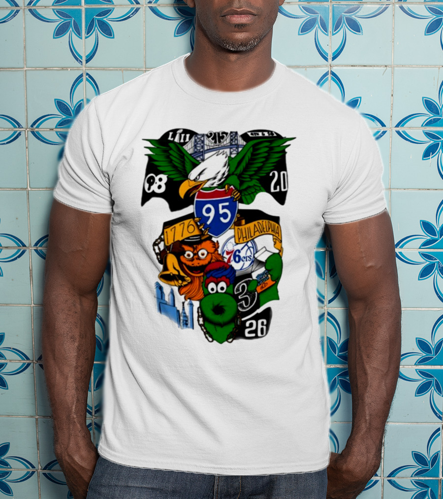 Philadelphia 215 Eagles 76ers 95 Gritty Fanatic 1776 98 26 20 Skyline LIII T-Shirt