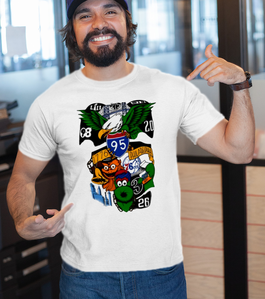 Philadelphia 215 Eagles 76ers 95 Gritty Fanatic 1776 98 26 20 Skyline LIII T-Shirt