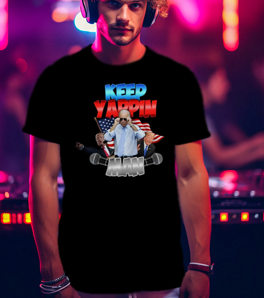 Keep Yappin Man American Flag Microphone Design By Designedbytheboys T-Shirt