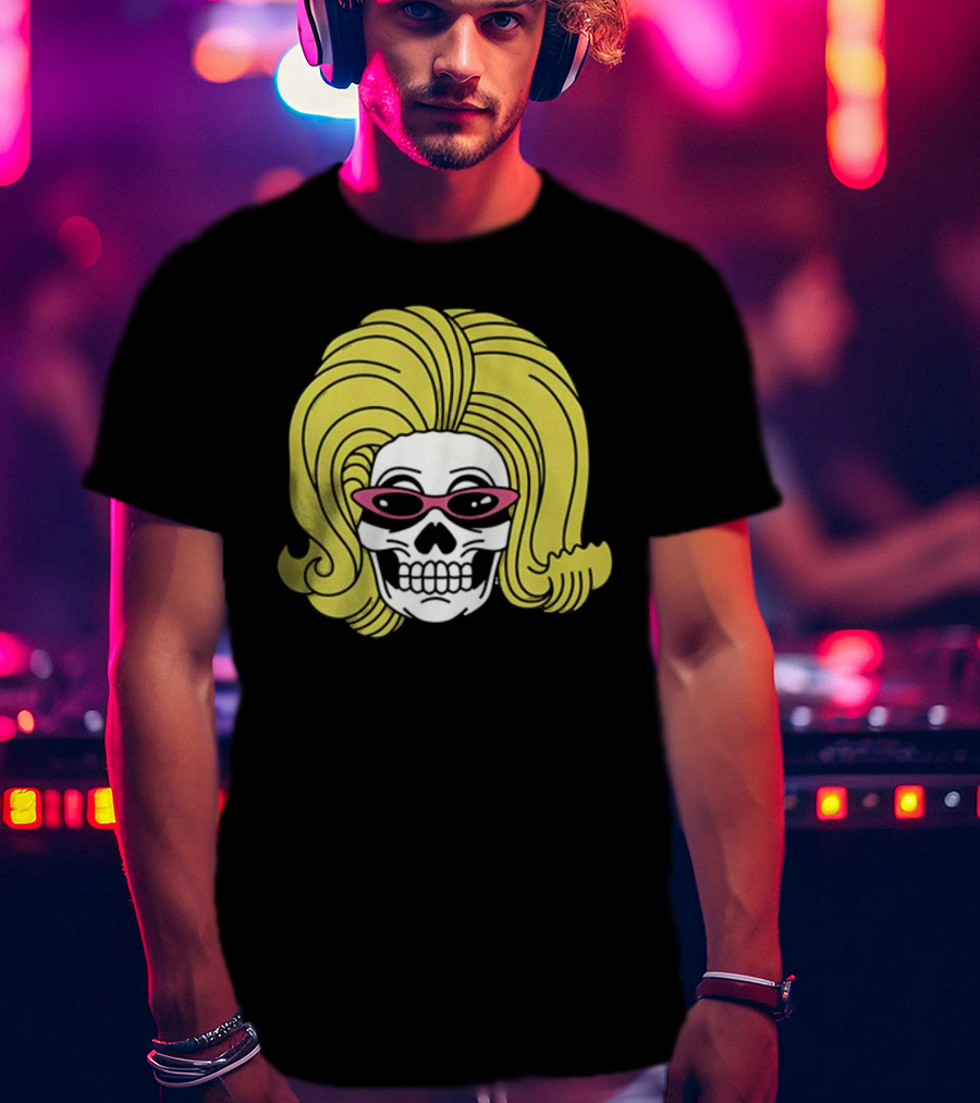 Juno Birch Death Skull Blonde Wig Pink Sunglasses T-Shirt