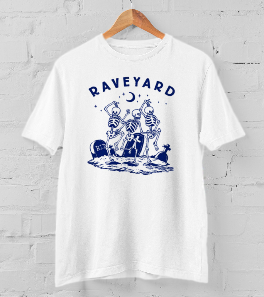 Raveyard Skeleton Dance Under Moon With Tombstones T-Shirt