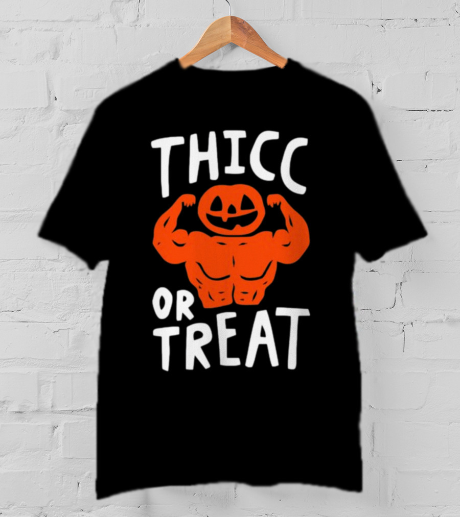Thicc Or Treats Pumpkin Flexing Muscles T-Shirt