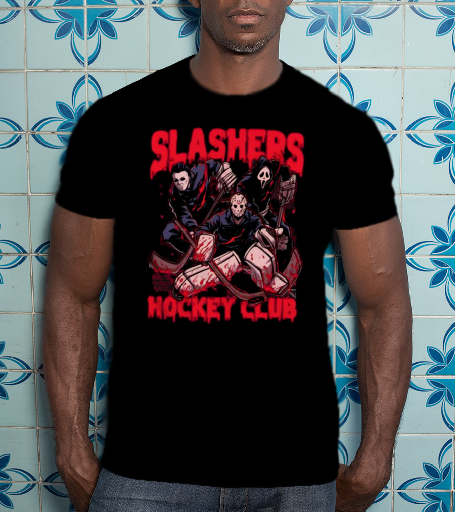 Slashers Hockey Club Horror Icons With Masks And Sticks T-Shirt