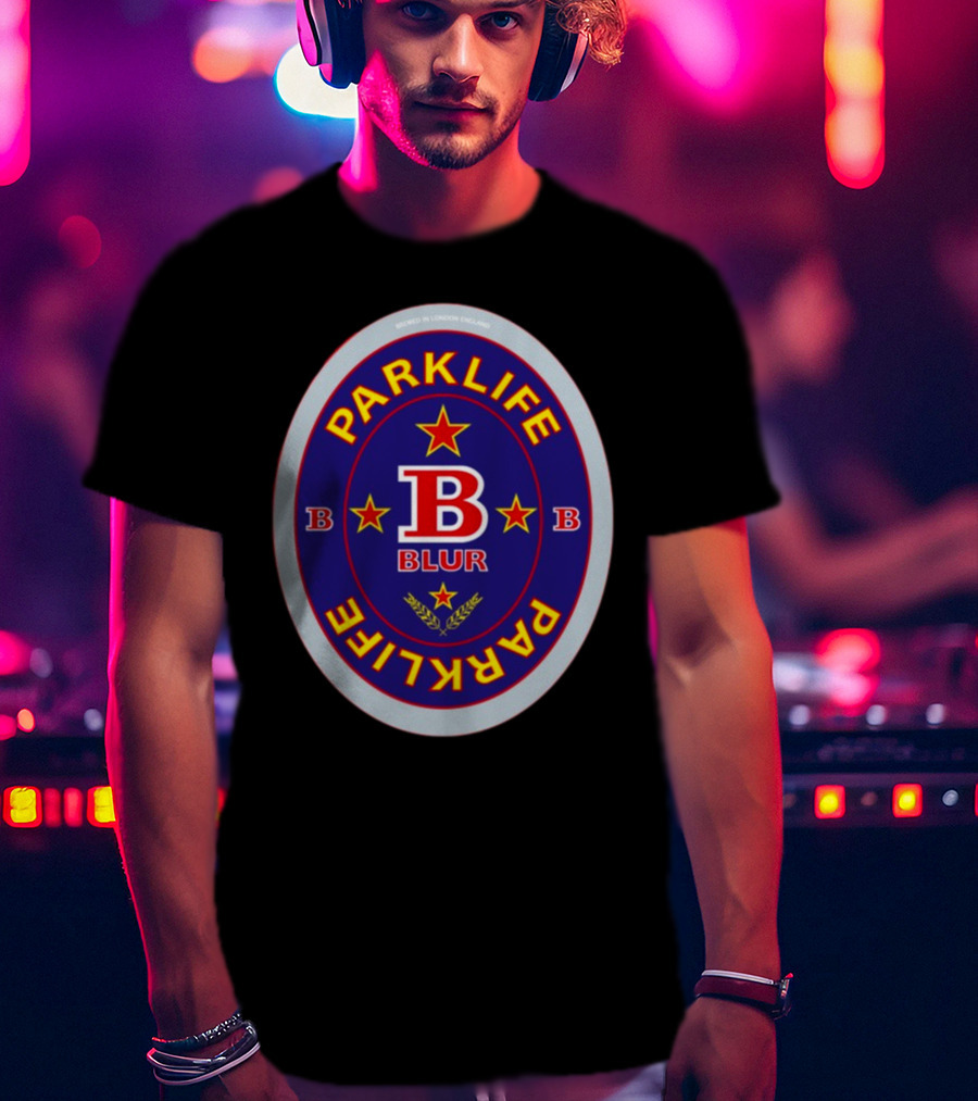 Blur Parklife Beermat Brewed In London England B Logo B Stars T-Shirt