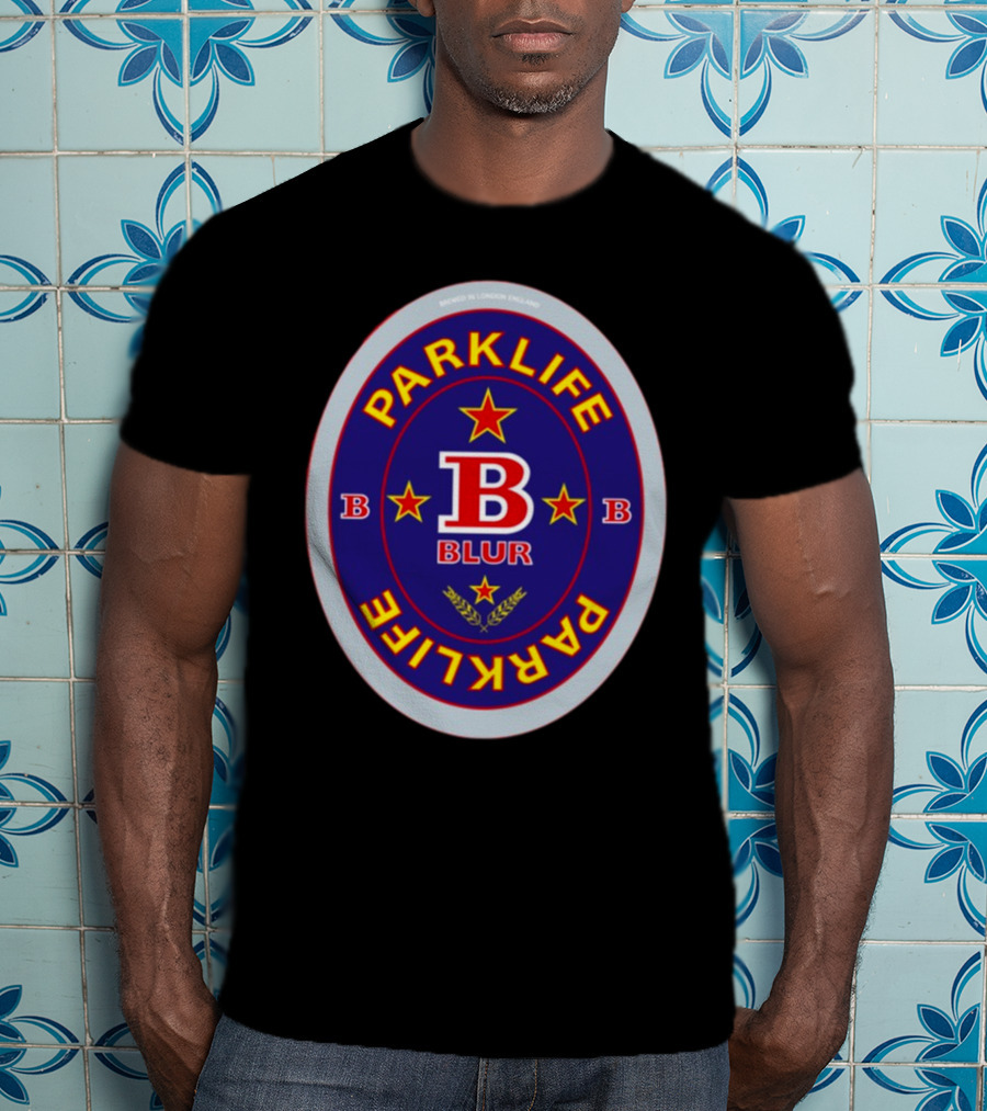 Blur Parklife Beermat Brewed In London England B Logo B Stars T-Shirt