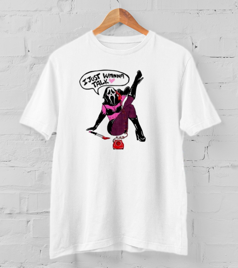 Oatmilklady I Just Wanna Talk Ghost Face Mask Retro Phone T-Shirt