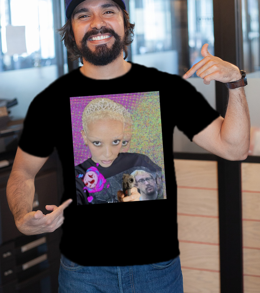 Doja Cat Sam Hyde Tiara Emoji Gun Sweater Multicolored Background T-Shirt