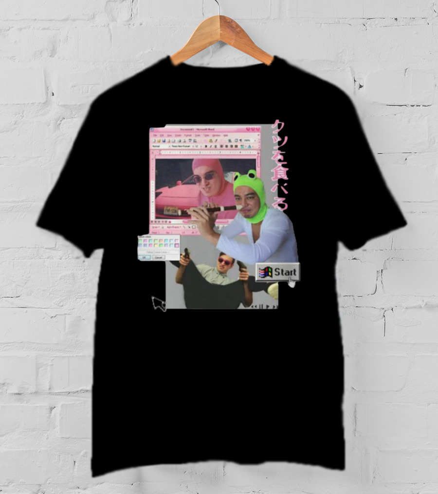 Hikkichuu Franku Vaporwave Pink Guy Windows Aesthetic Kanji Text T-Shirt