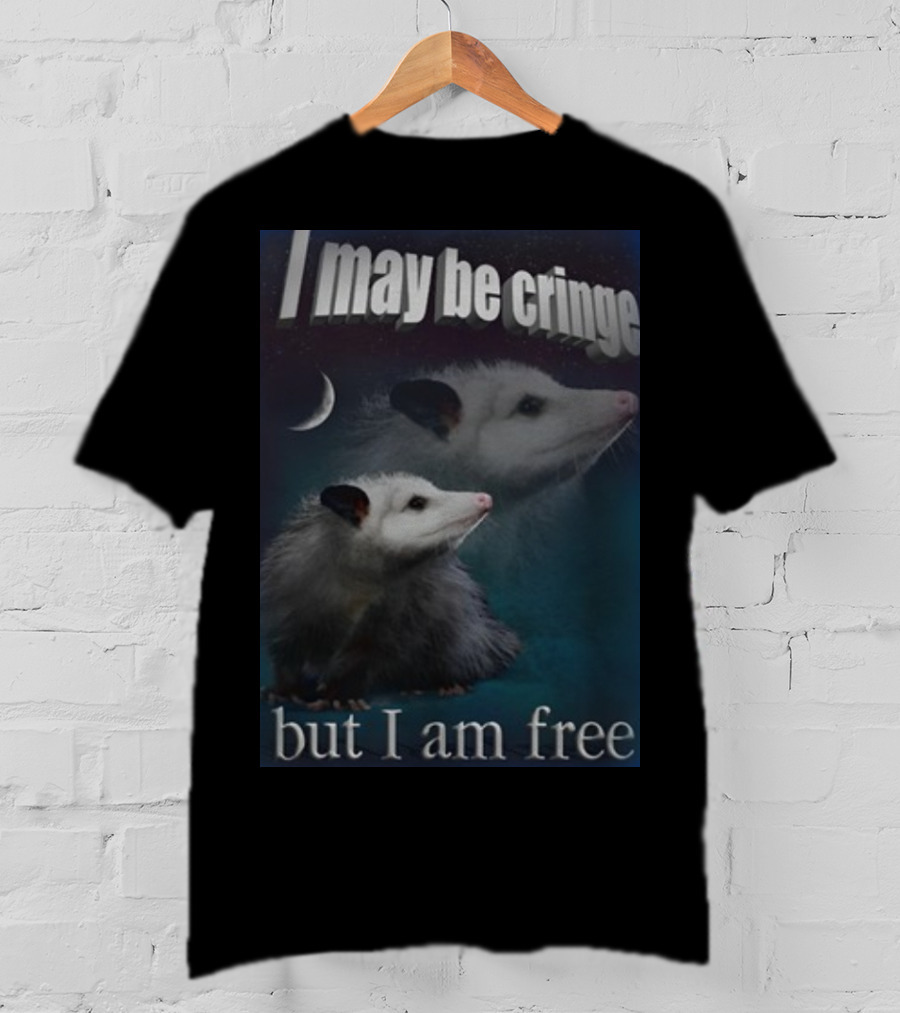 I May Be Cringe But I Am Free Possum Under Moonlight Shadow Dual Image T-Shirt