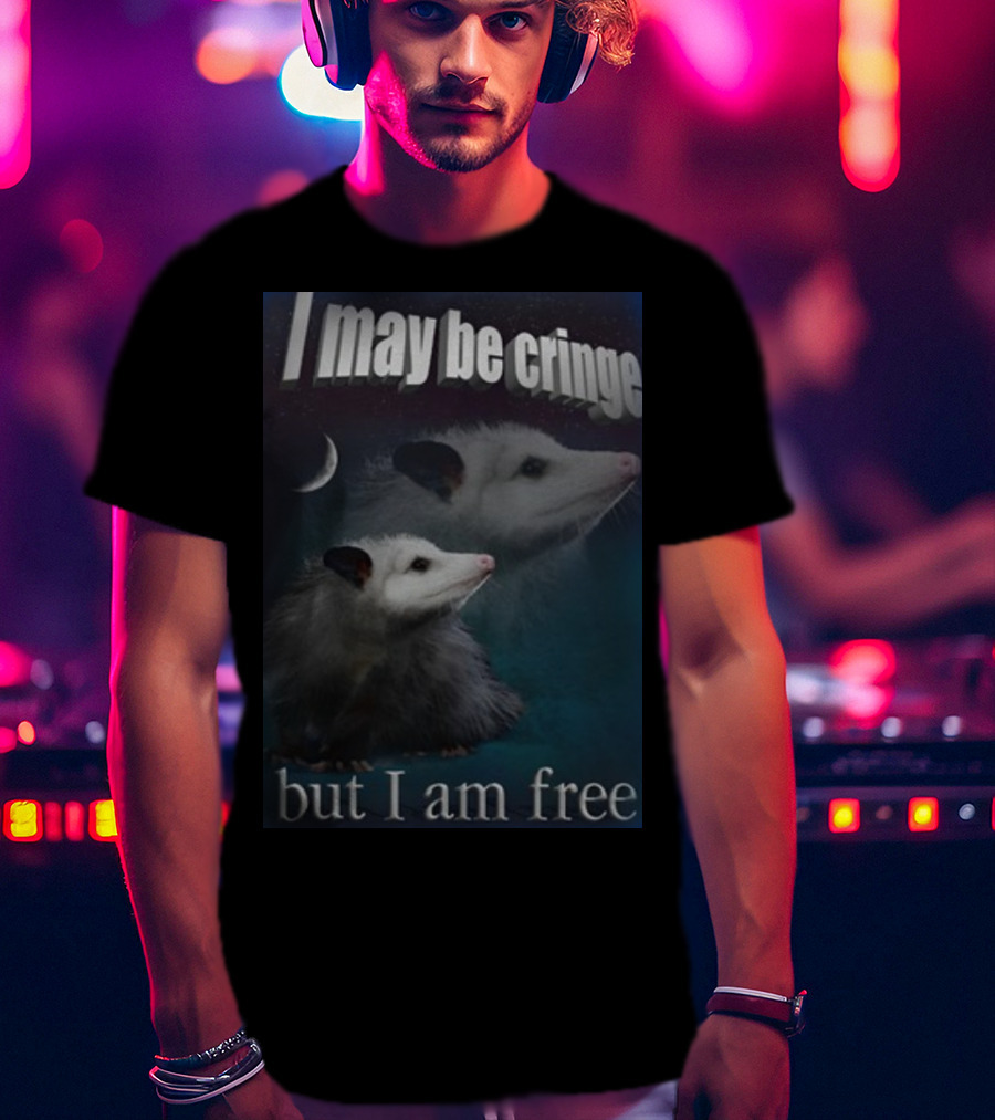 I May Be Cringe But I Am Free Possum Under Moonlight Shadow Dual Image T-Shirt