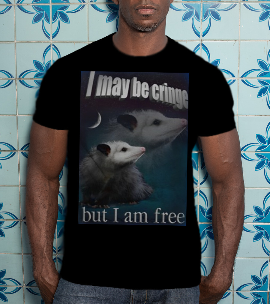 I May Be Cringe But I Am Free Possum Under Moonlight Shadow Dual Image T-Shirt