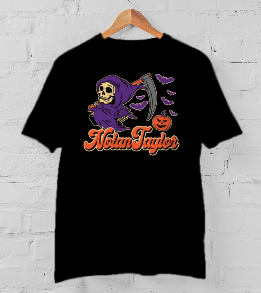 NolanTaylor Halloween Grim Reaper With Scythe And Pumpkin Bats T-Shirt