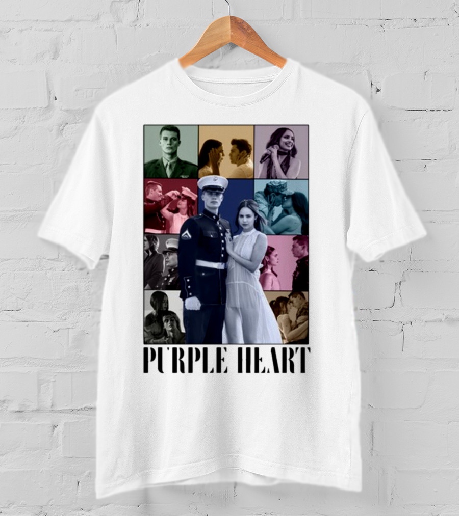 Purple Hearts Romantic Military Love Story Collage T-Shirt