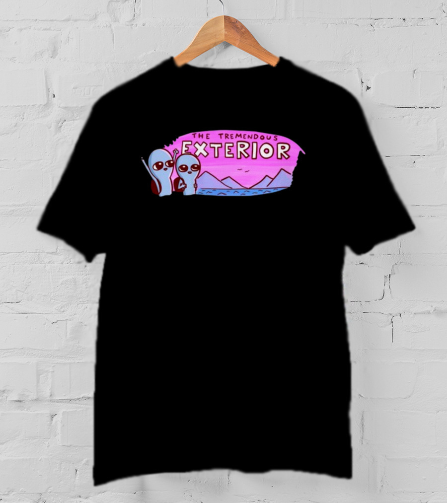 Strange Planet The Tremendous Exterior Alien Characters With Mountains And Pink Sky Scene T-Shirt