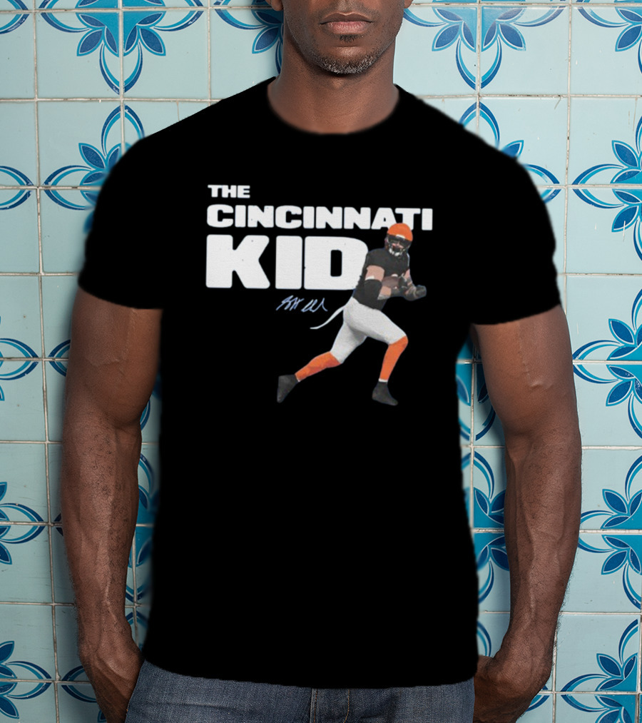 The Cincinnati Kid Football Player Graphic With Signature In Orange And Black T-Shirt