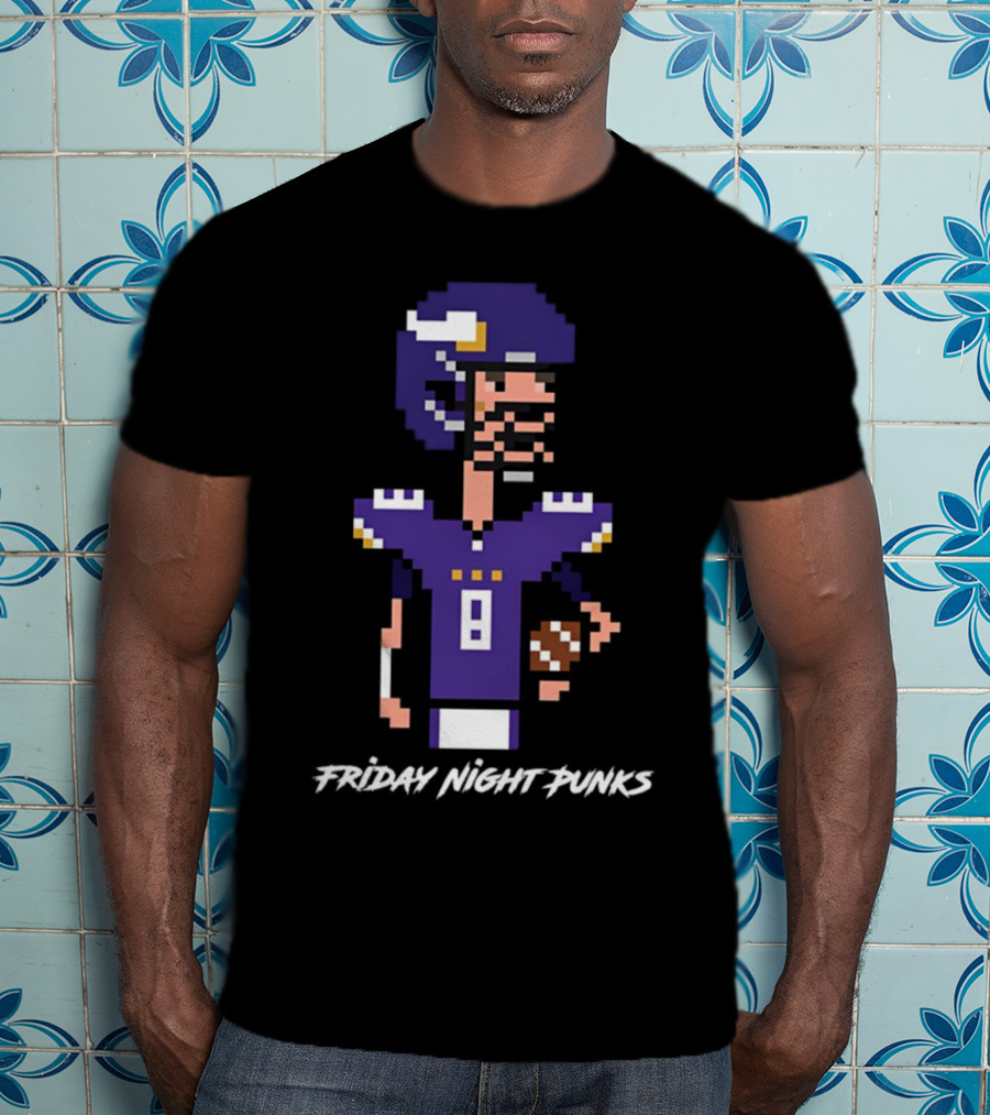 Friday Night Punks Purple Pixelated Football Quarterback Holding Ball T-Shirt