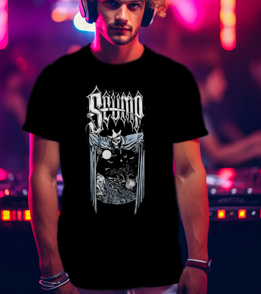 Scump Graveyard Skull Grim Reaper Nighttime Moon Scene T-Shirt