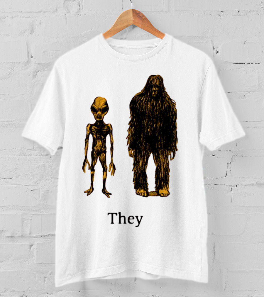 TMBGShop Cryptids They Alien Bigfoot On Sage Green T-Shirt