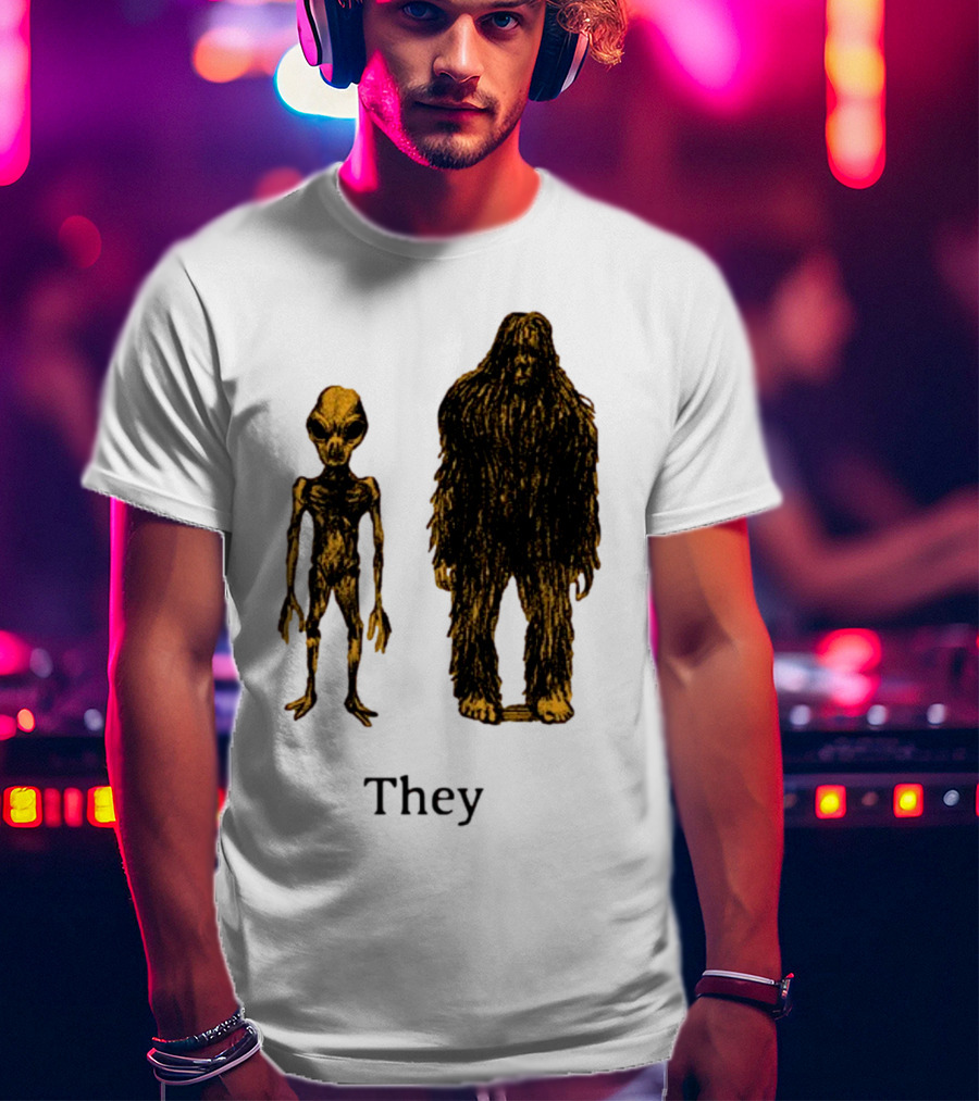 TMBGShop Cryptids They Alien Bigfoot On Sage Green T-Shirt