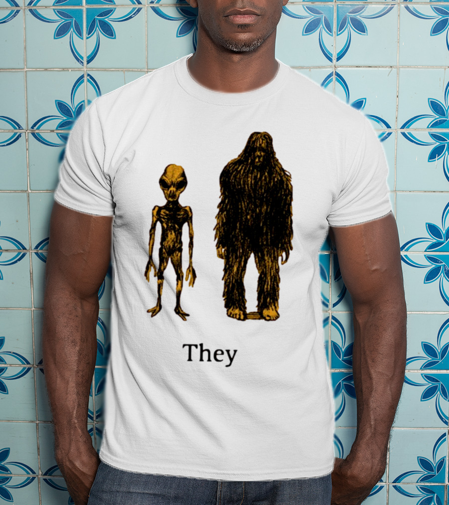 TMBGShop Cryptids They Alien Bigfoot On Sage Green T-Shirt