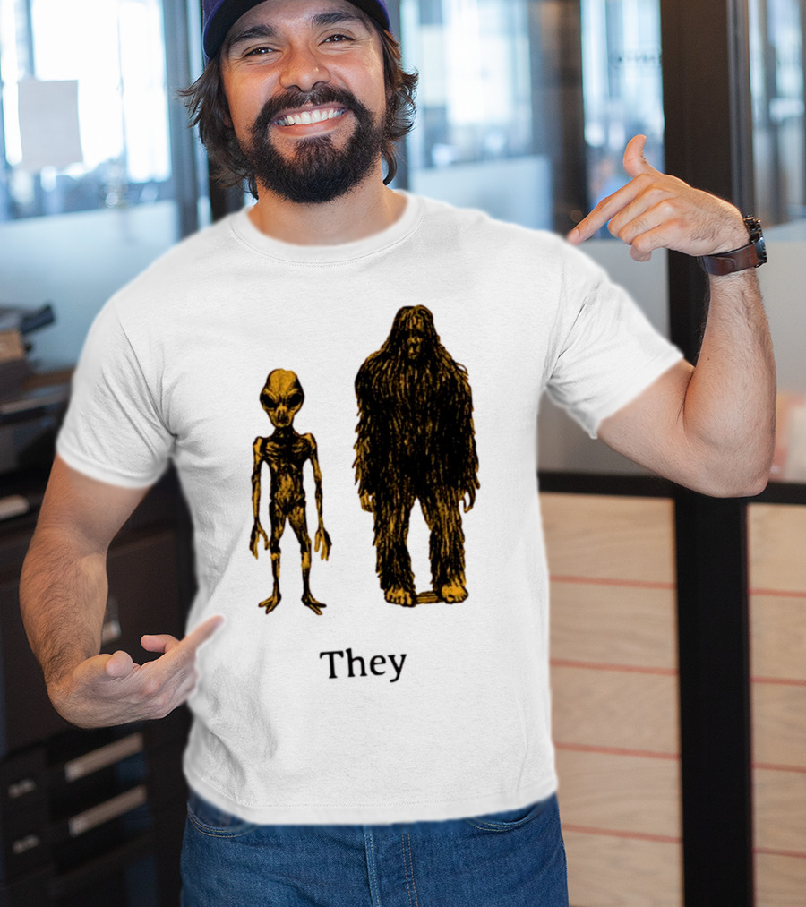TMBGShop Cryptids They Alien Bigfoot On Sage Green T-Shirt