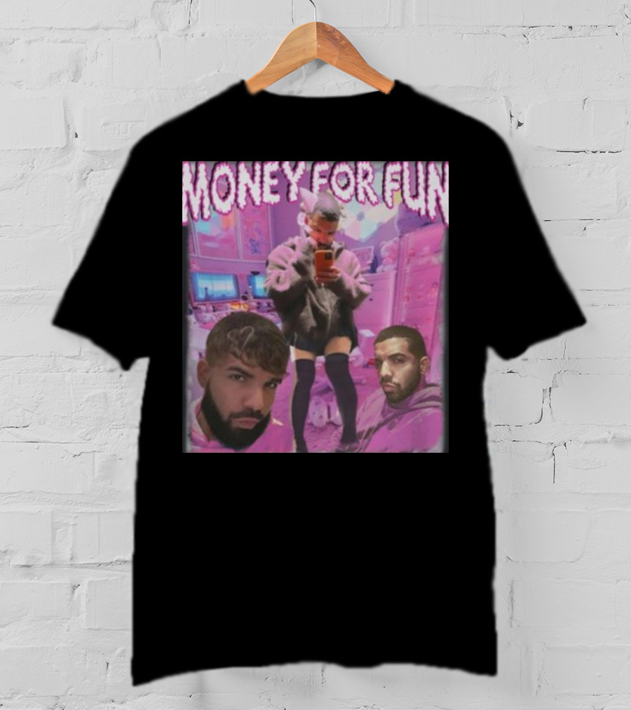 Money For Fun Funnyahhtees Pink Room Selfie Collage T-Shirt