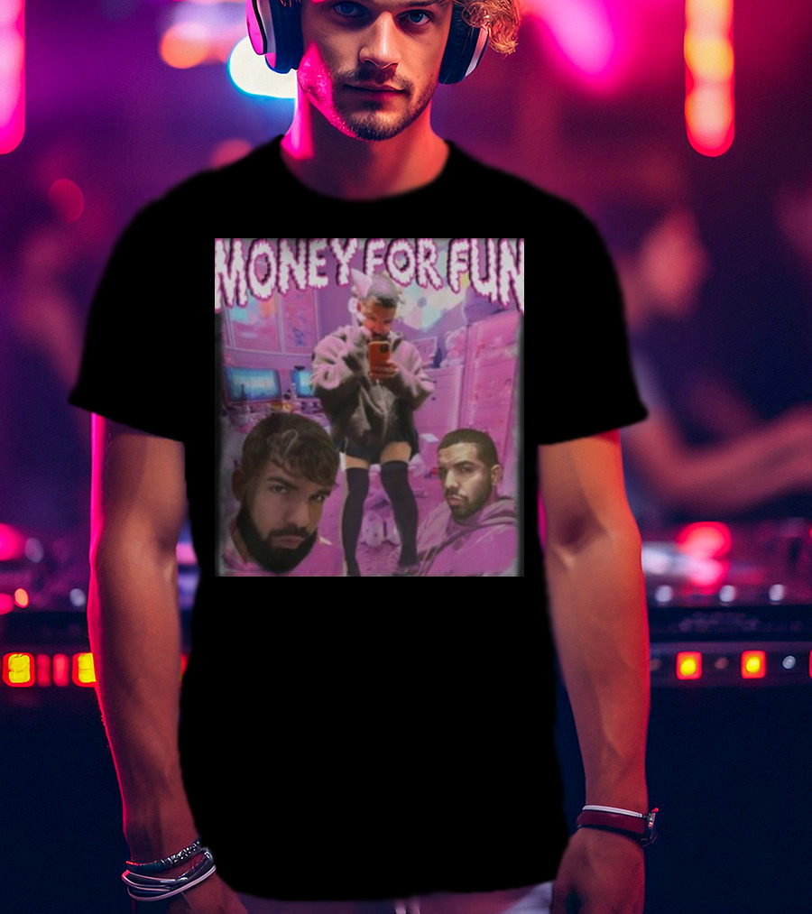Money For Fun Funnyahhtees Pink Room Selfie Collage T-Shirt