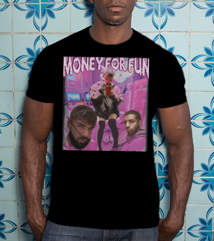 Money For Fun Funnyahhtees Pink Room Selfie Collage T-Shirt