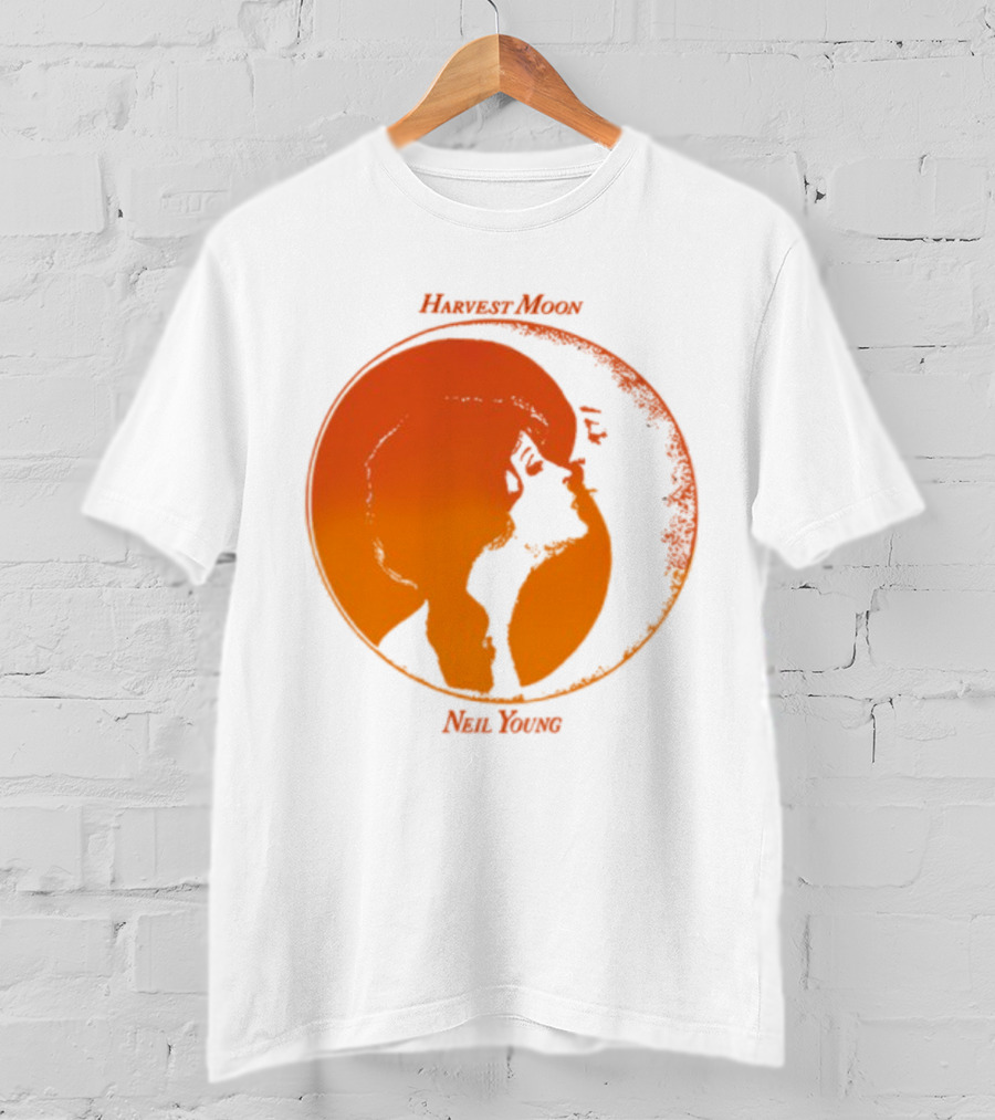 Harvest Moon Neil Young Orange Silhouette Circle T-Shirt