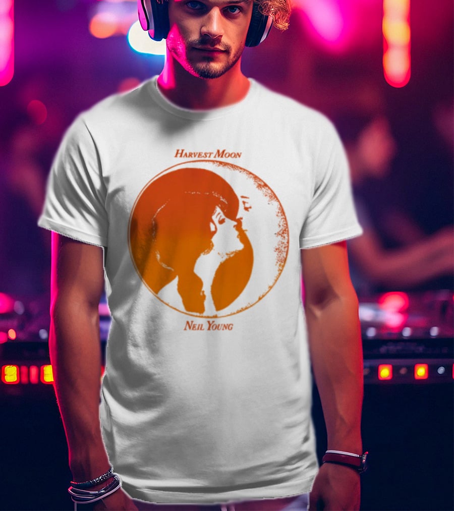 Harvest Moon Neil Young Orange Silhouette Circle T-Shirt