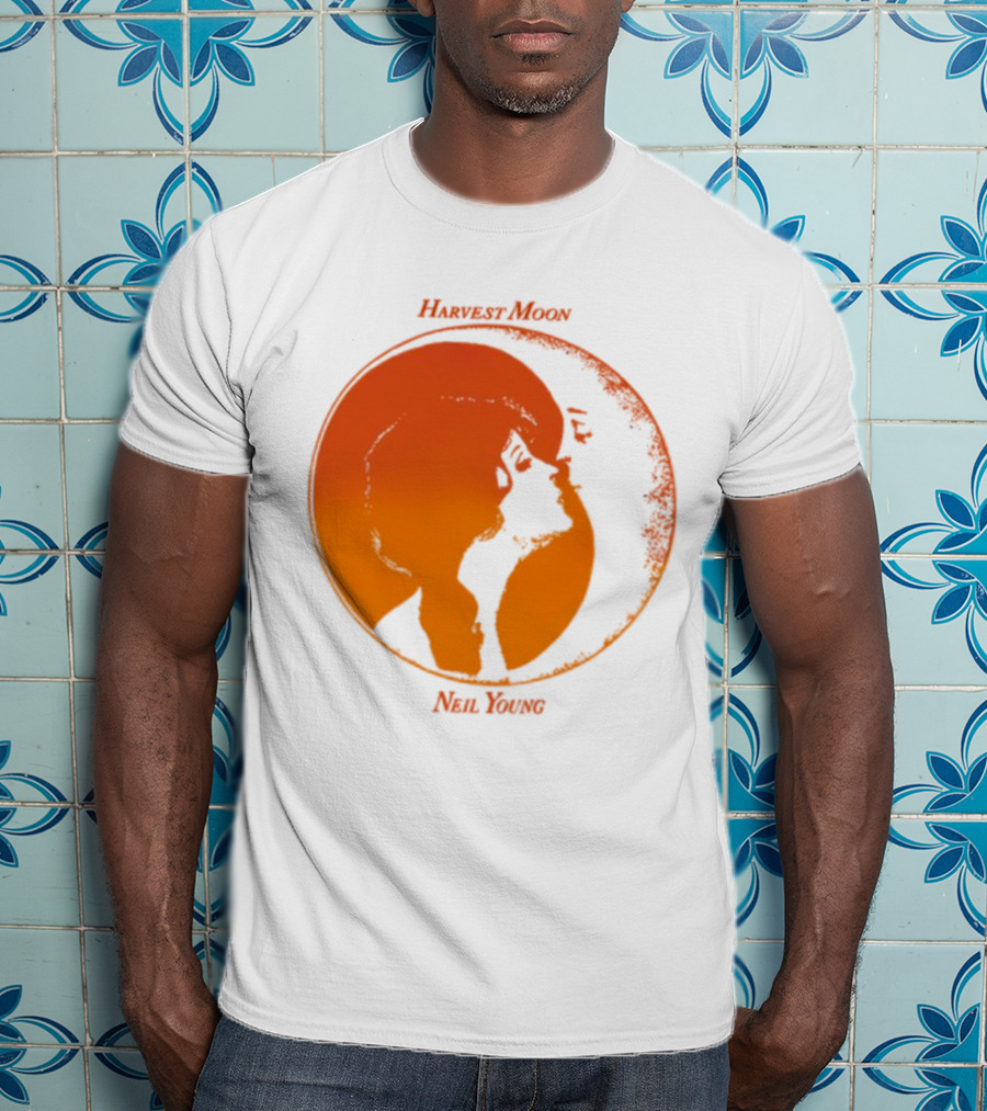 Harvest Moon Neil Young Orange Silhouette Circle T-Shirt