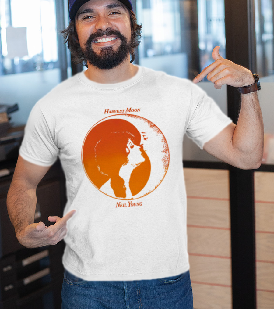 Harvest Moon Neil Young Orange Silhouette Circle T-Shirt