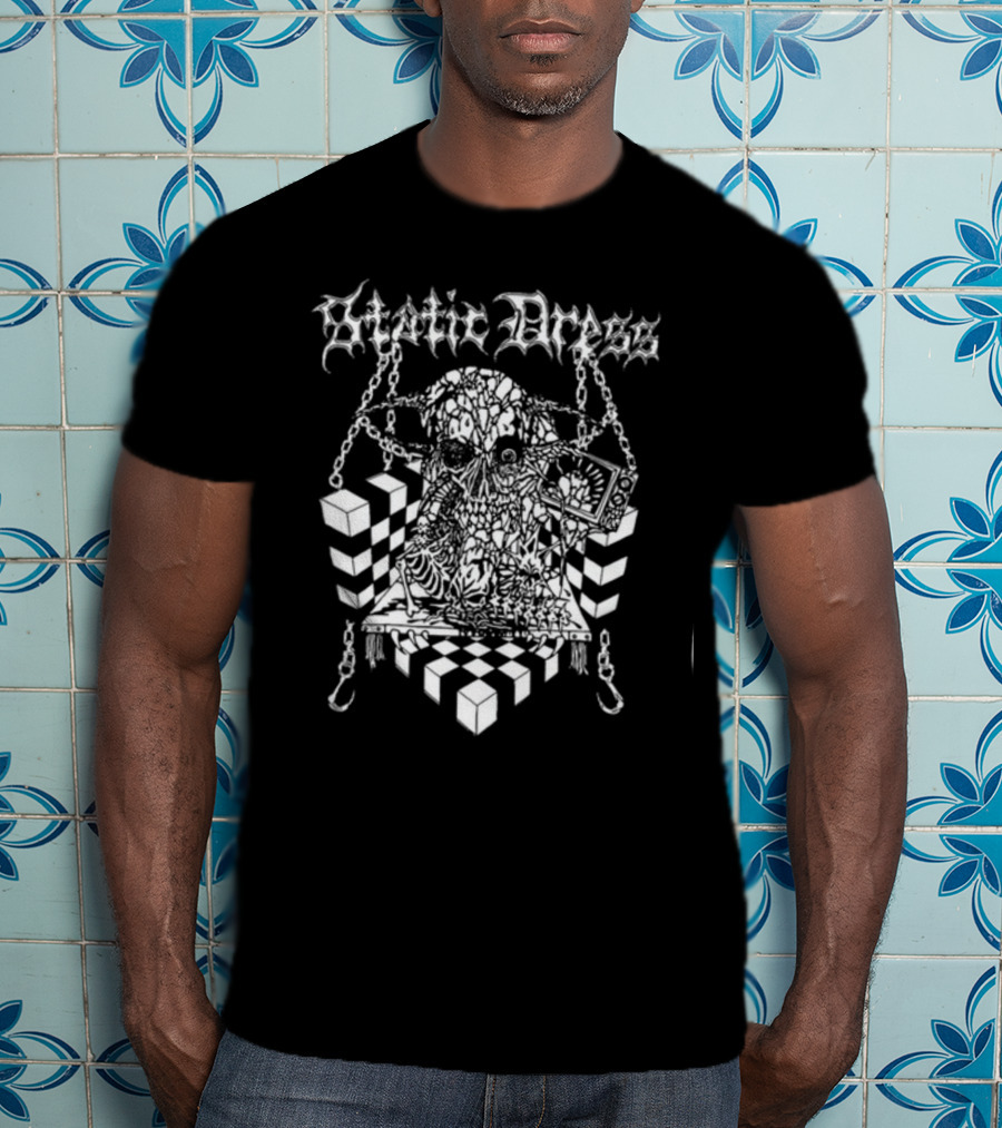 Kerrang X Static Dress Skull Chains Optical Illusion T-Shirt