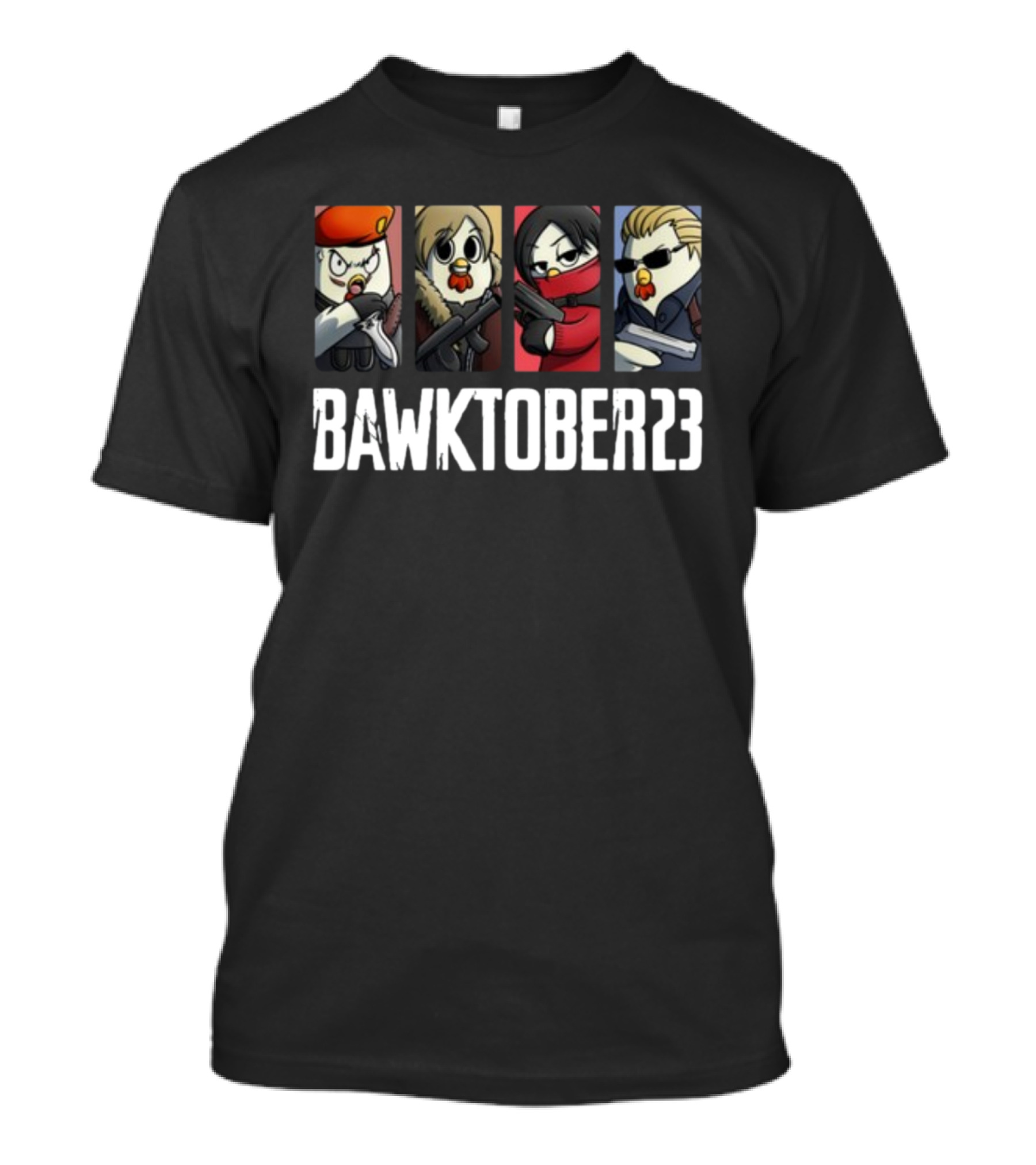 Bawktober 23 Chicken Characters With Weapons T-Shirt