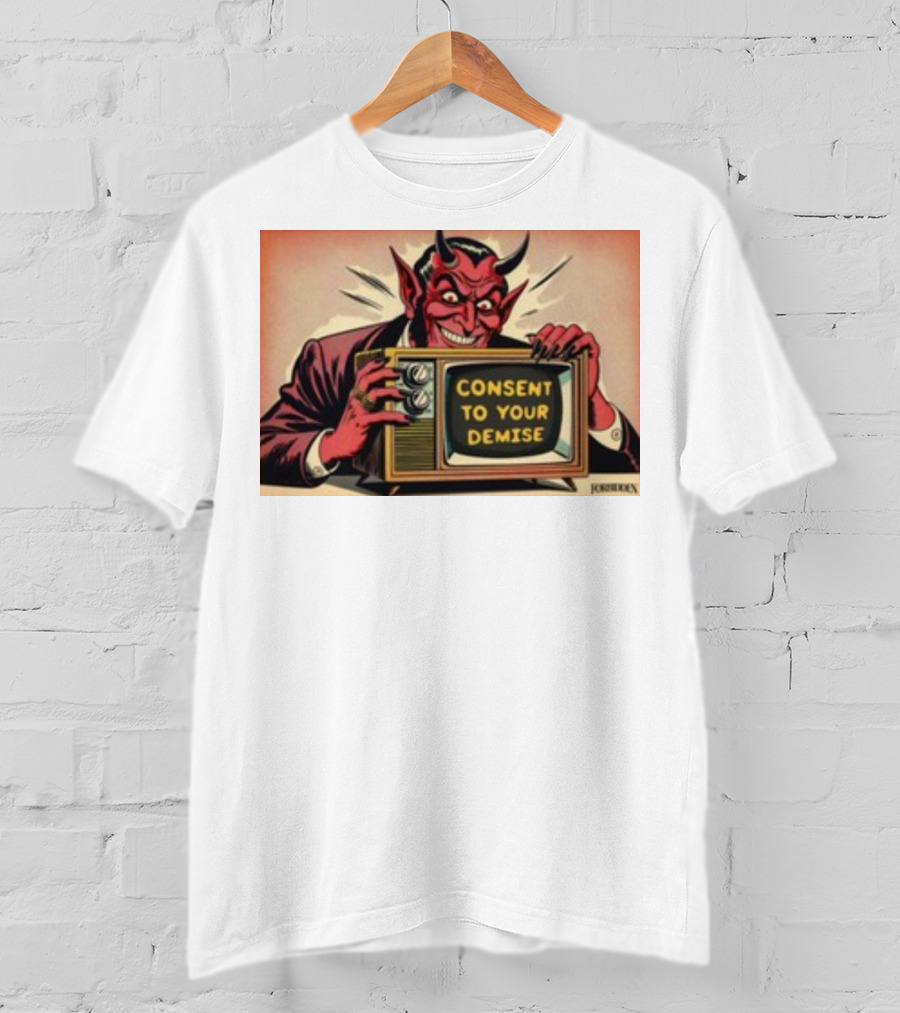 Forbiddenclothes Consent To Your Demise Devil Holding Vintage Television T-Shirt