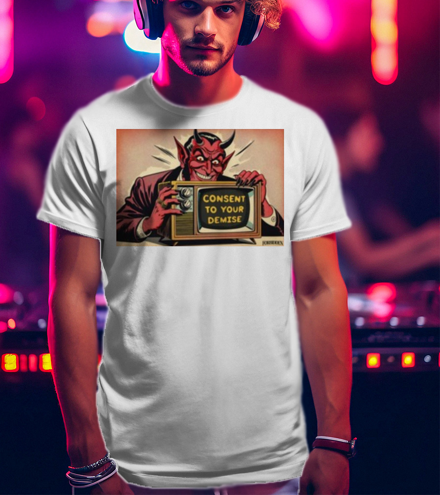 Forbiddenclothes Consent To Your Demise Devil Holding Vintage Television T-Shirt