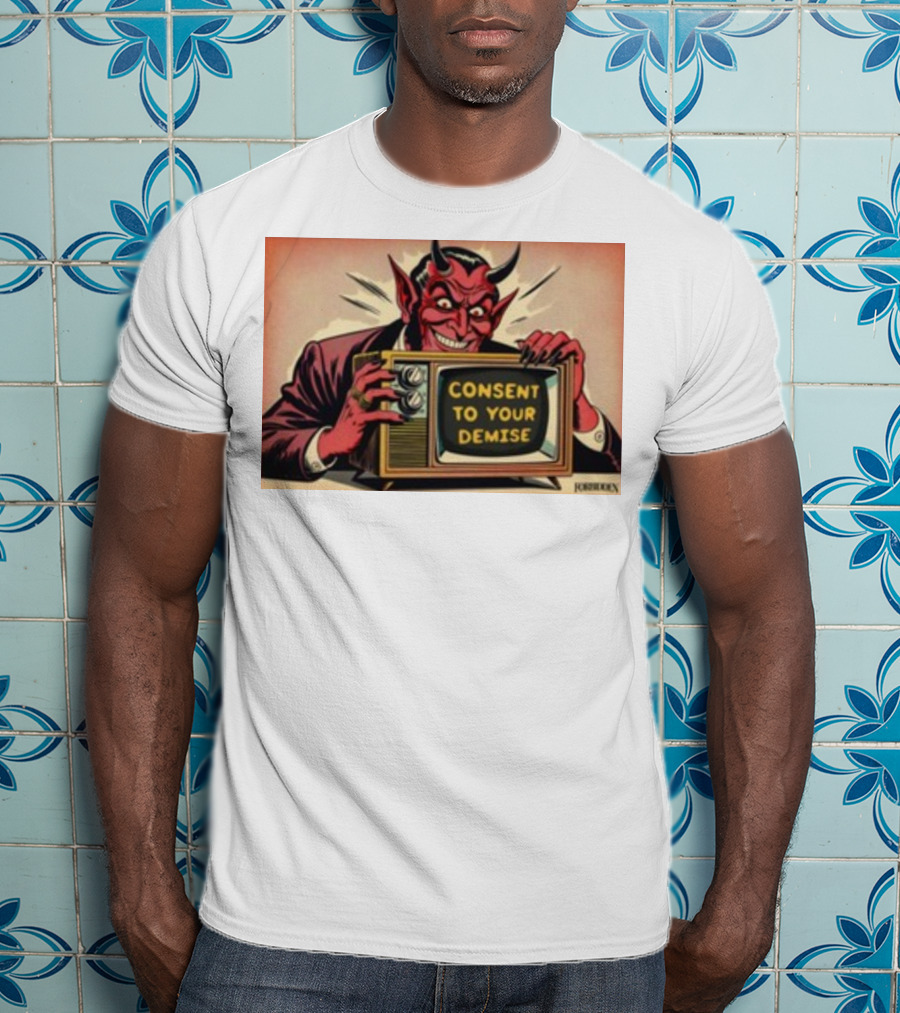 Forbiddenclothes Consent To Your Demise Devil Holding Vintage Television T-Shirt