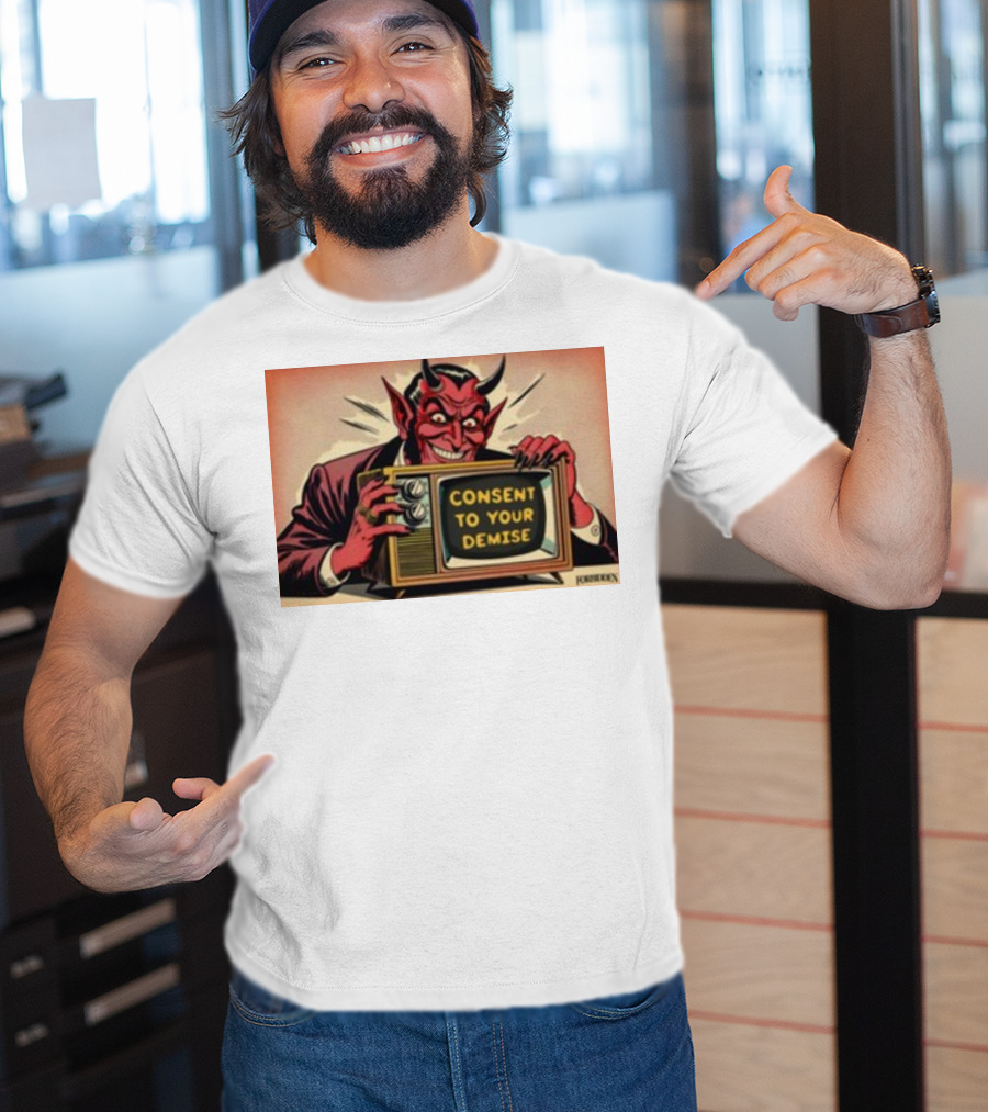 Forbiddenclothes Consent To Your Demise Devil Holding Vintage Television T-Shirt