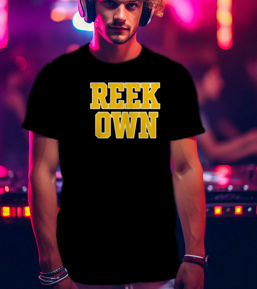 REEK OWN Bold Yellow Block Letters On Black Square T-Shirt