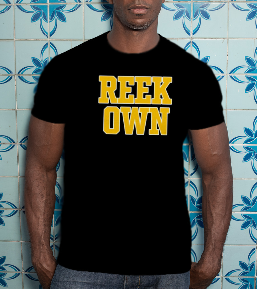 REEK OWN Bold Yellow Block Letters On Black Square T-Shirt