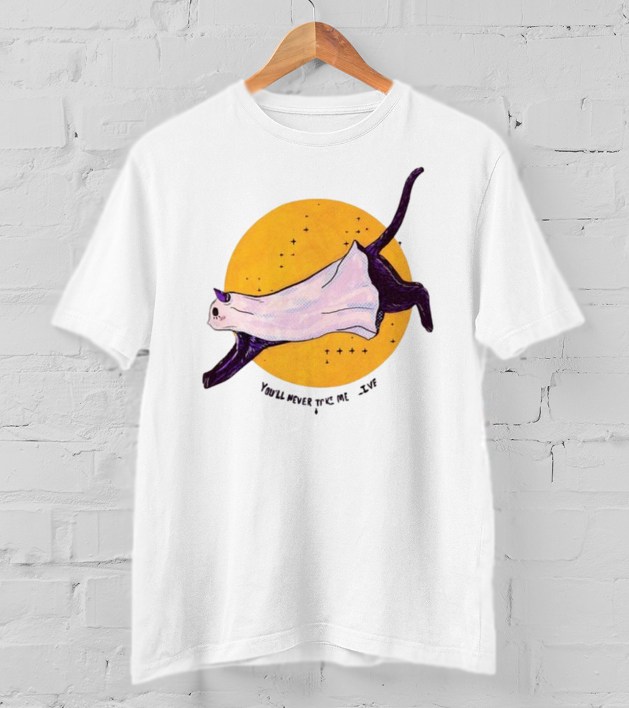 You’ll Never Take Me Alive Cat In Ghost Costume With Yellow Moon And Stars T-Shirt