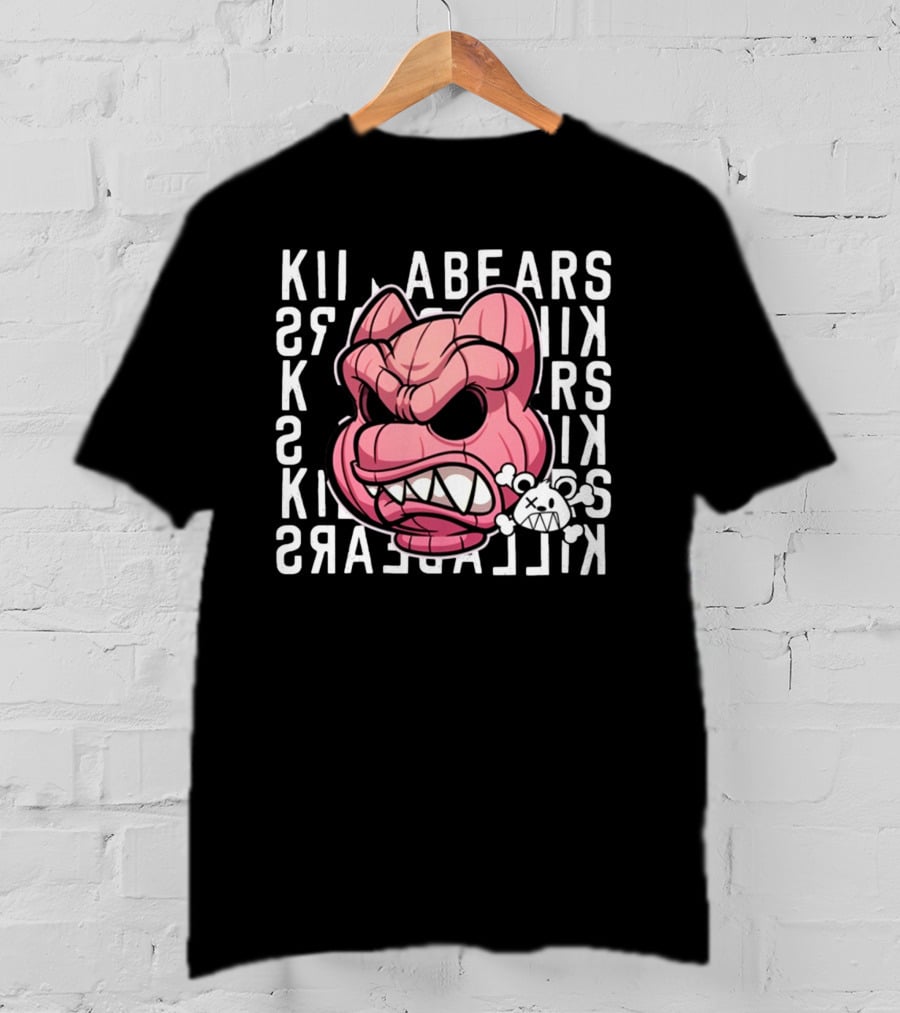 Killabears Angry Pink Bear With Skull And Bones T-Shirt
