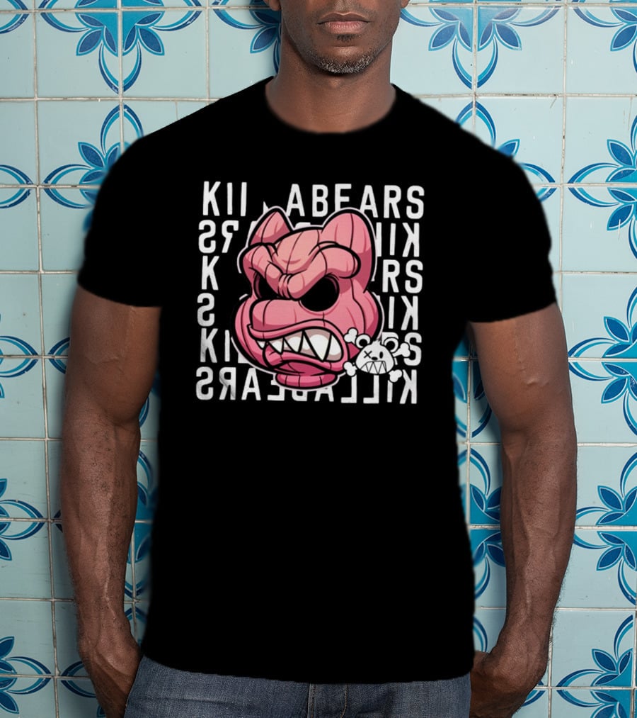 Killabears Angry Pink Bear With Skull And Bones T-Shirt