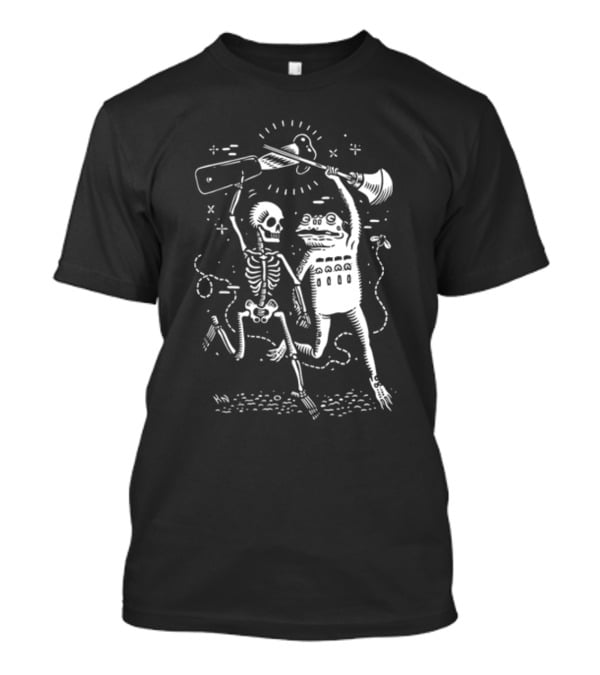 Flashfloodprint Kathleen Neeley Skeleton Frog Battle Friends T-Shirt