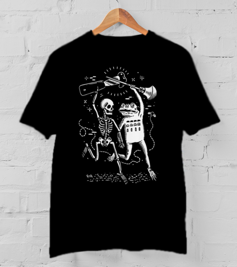 Flashfloodprint Kathleen Neeley Skeleton Frog Battle Friends T-Shirt