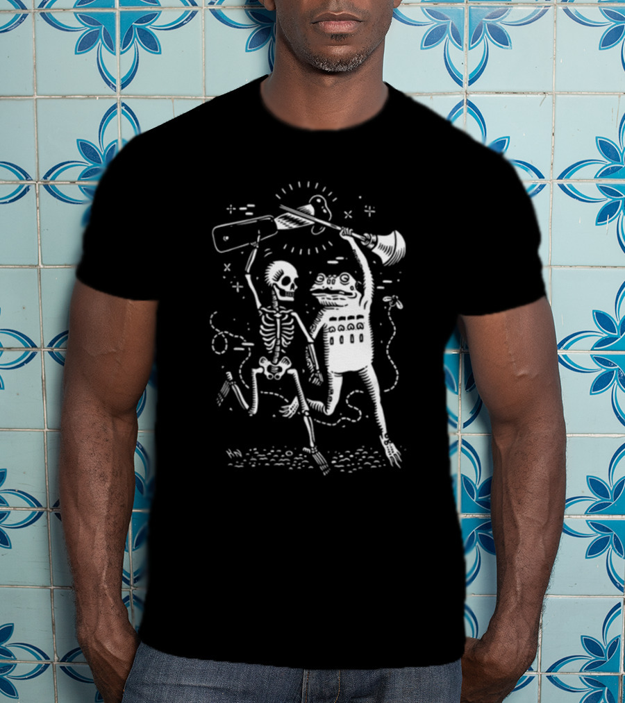 Flashfloodprint Kathleen Neeley Skeleton Frog Battle Friends T-Shirt
