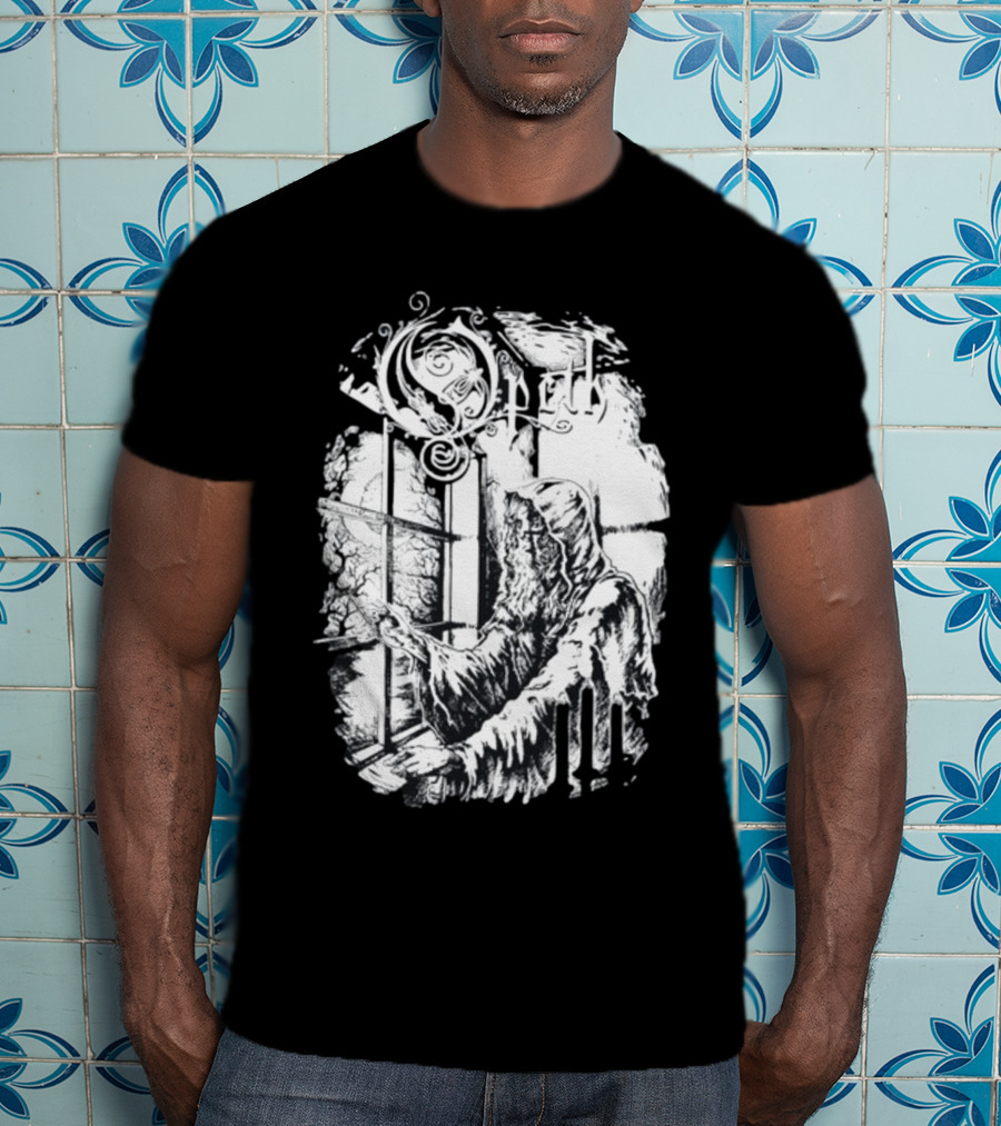 Opet Hooded Figure At Gothic Windowpane T-Shirt