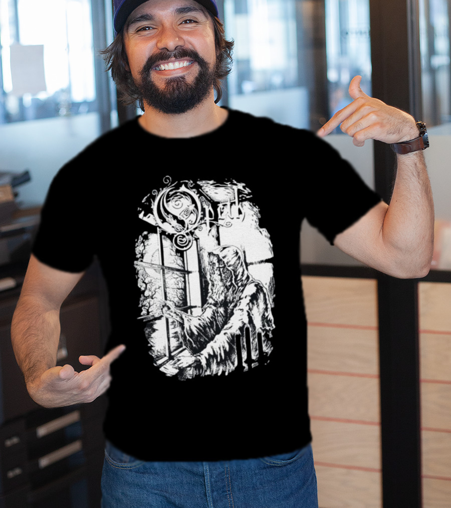Opet Hooded Figure At Gothic Windowpane T-Shirt