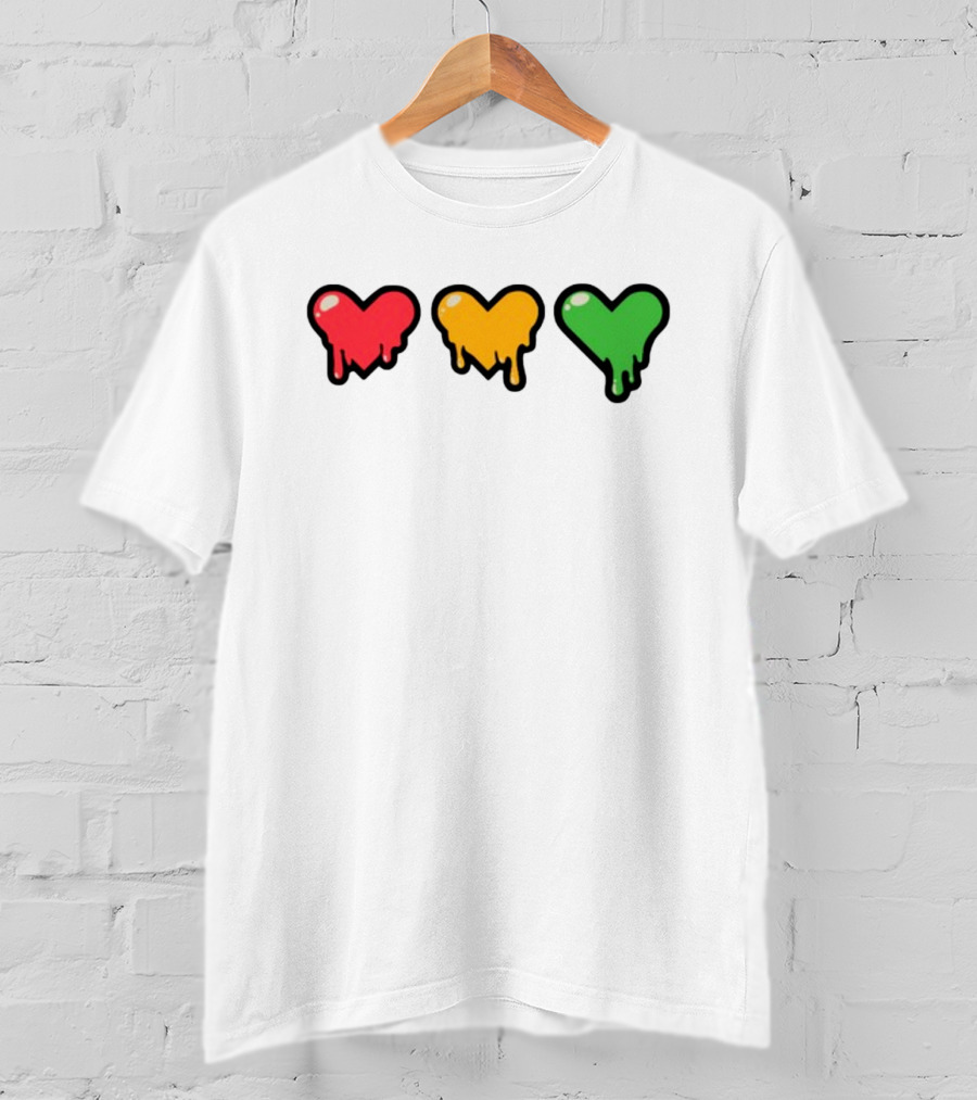 Top Lifeseries Heart Drip Red Yellow Green Hearts T-Shirt